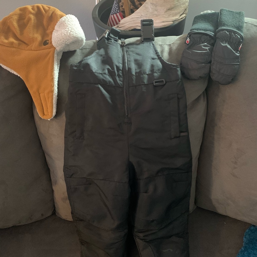 Boys 18 month snow pants, Carhart hat, and mittens
